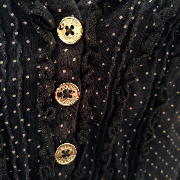 Chaps XL Navy Polka Dot Long Sleeve V Neck Blouse with Button Ruffle Det… - Picture 5 of 5